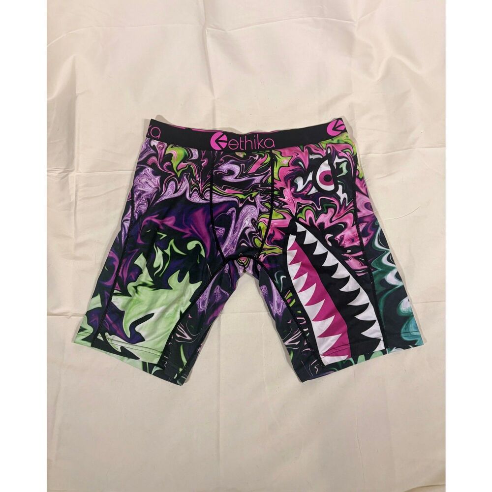 Ethika Mens Size L Microfiber Compression Shorts Multicolor Shark Graphic Print